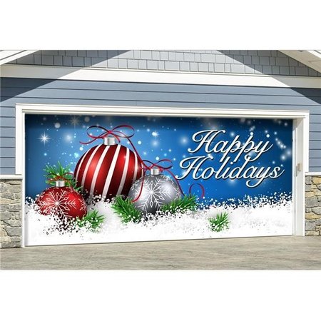 MY DOOR DECOR My Door Decor 285905XMAS-011 7 x16 ft. Christmas Red & White Ornaments on Red Holiday Door Banner Decor; Multi Color 285905XMAS-011